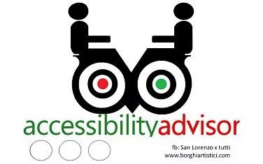 Logo Accessibility Advisor, con due figure in carrozzina e cerchi rosso e verde.